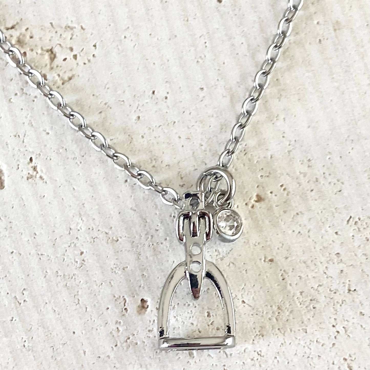 Horse jewelry stirrup necklace, equestrian, derby
