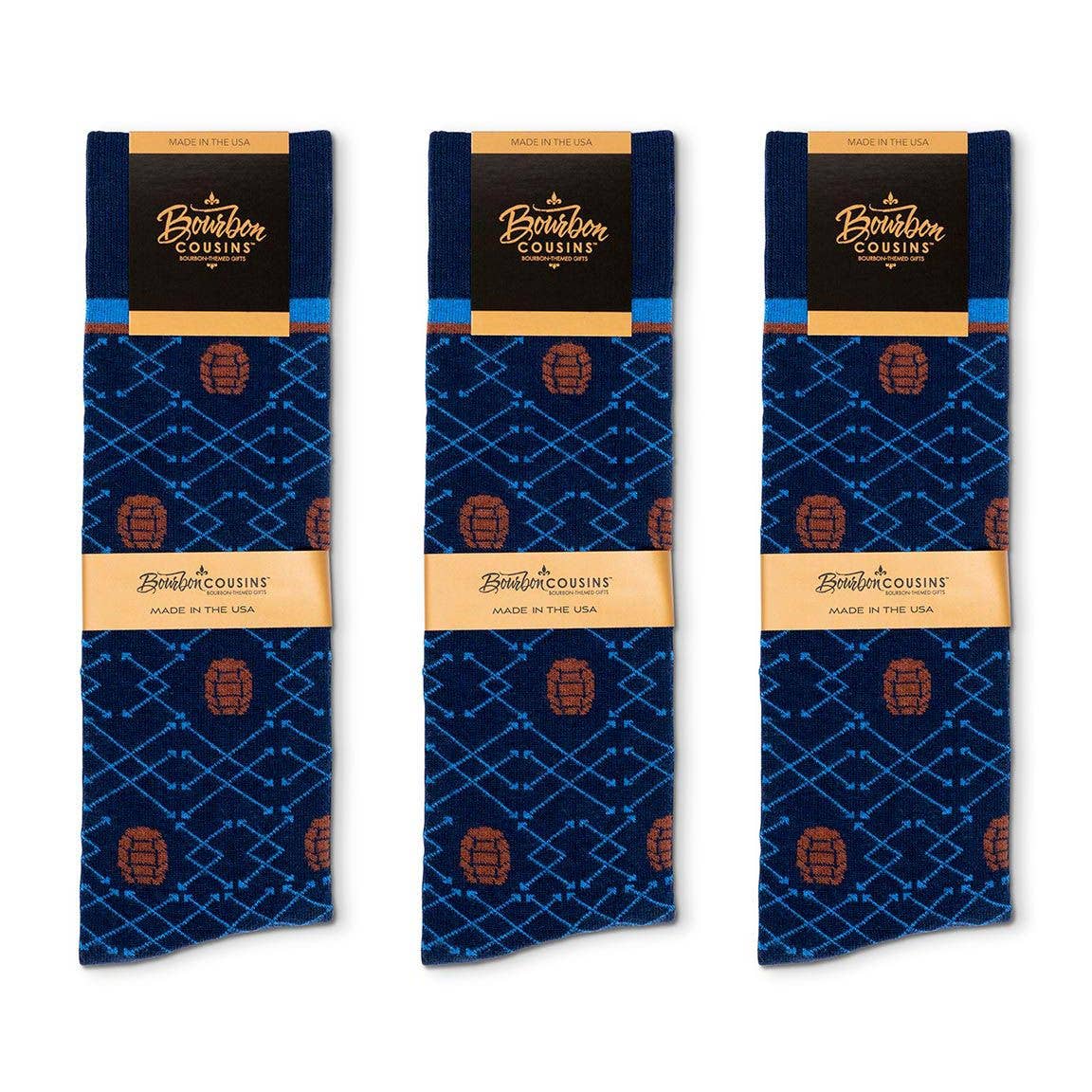 Barrel Pick Socks - Navy + Brown + Bright Blue