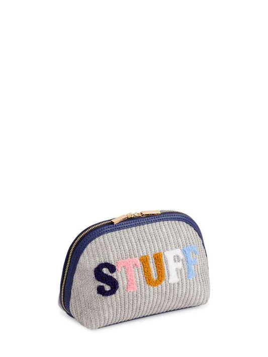 "STUFF" KNIT ZIP POUCH,GREY