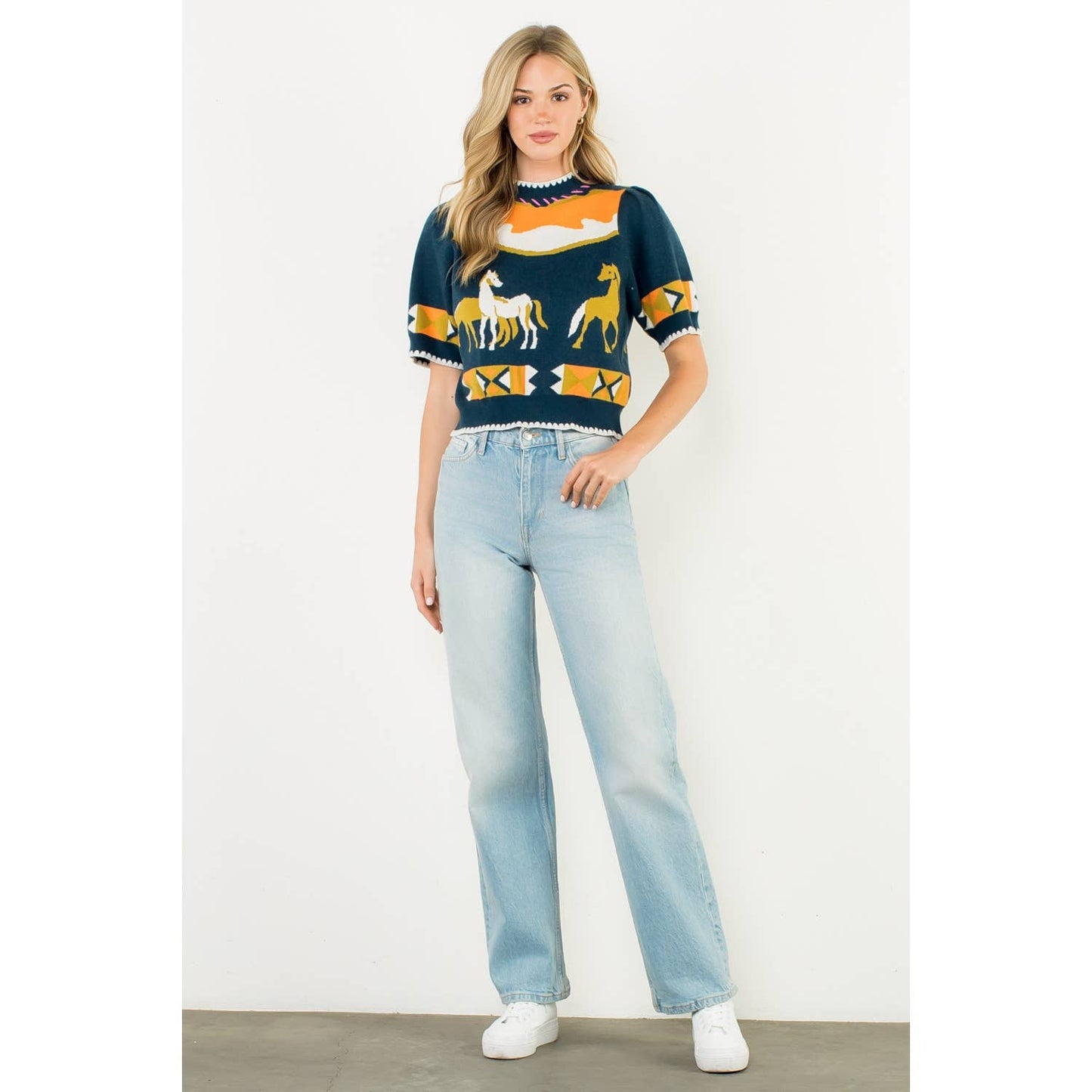 Short Sleeve Horse Detail Top