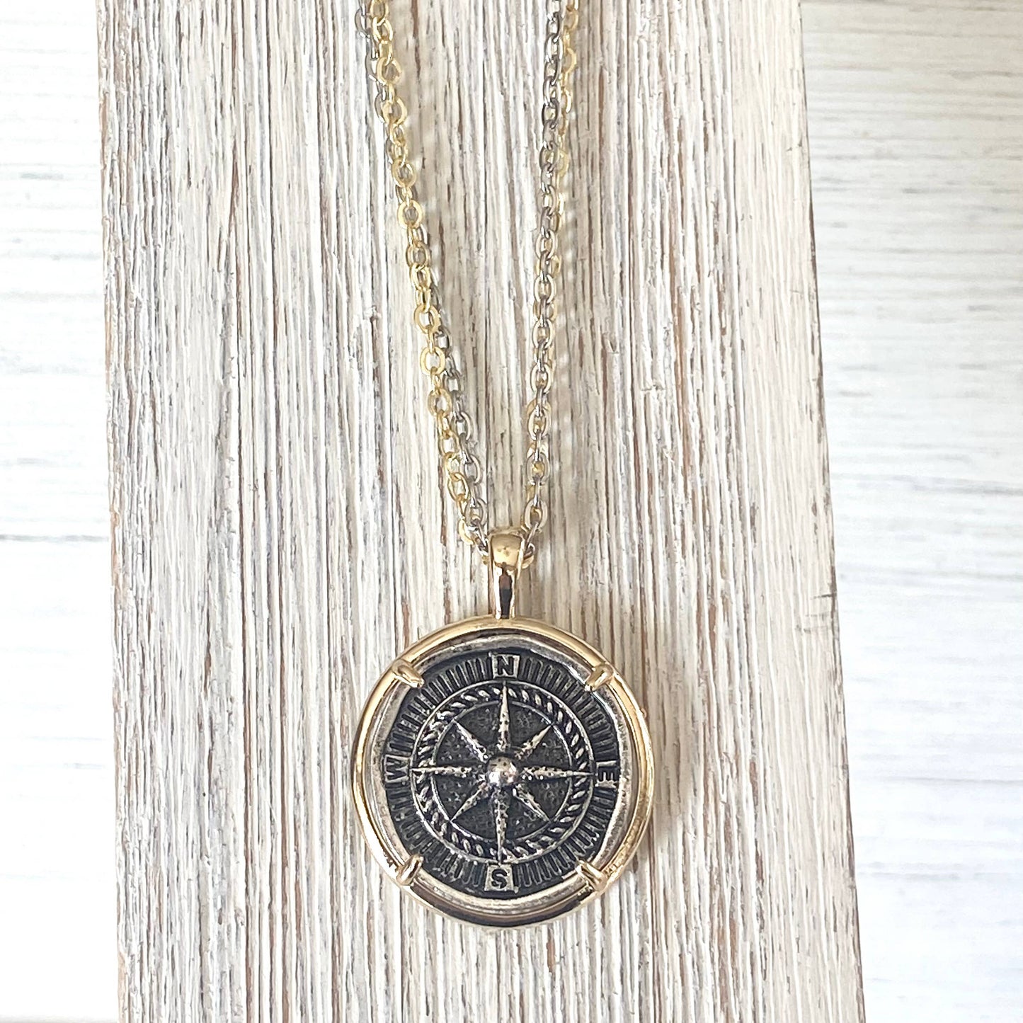 Compass coin necklace travel souvenir non tarnishing jewelry