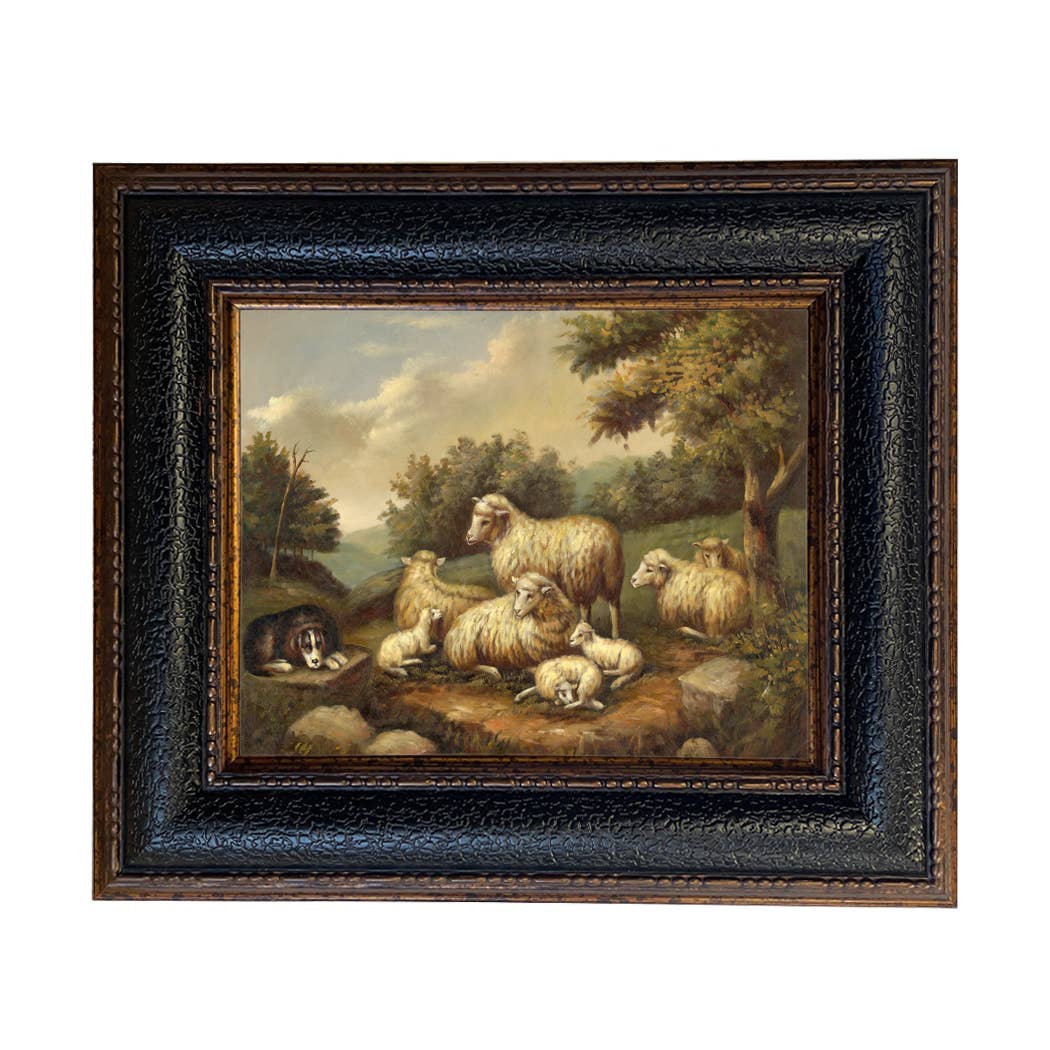 Sheep in Landscape Framed Painting Print on Canvas