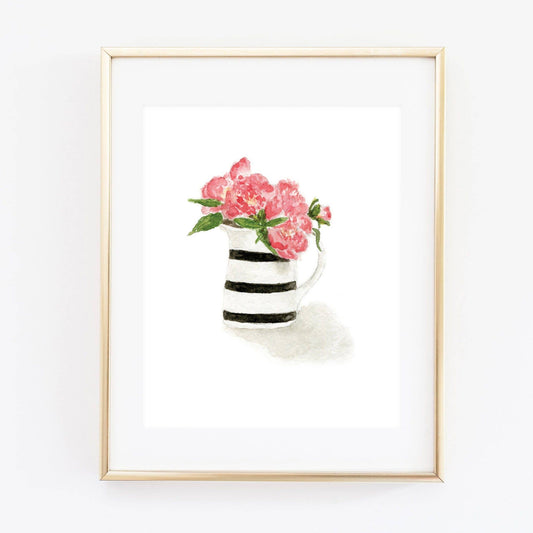 Stripe peonies art print