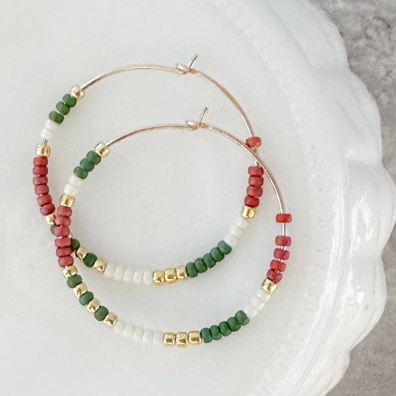 Holiday Beaded Hoop Earring |14k Gold Fill & Sterling Silver