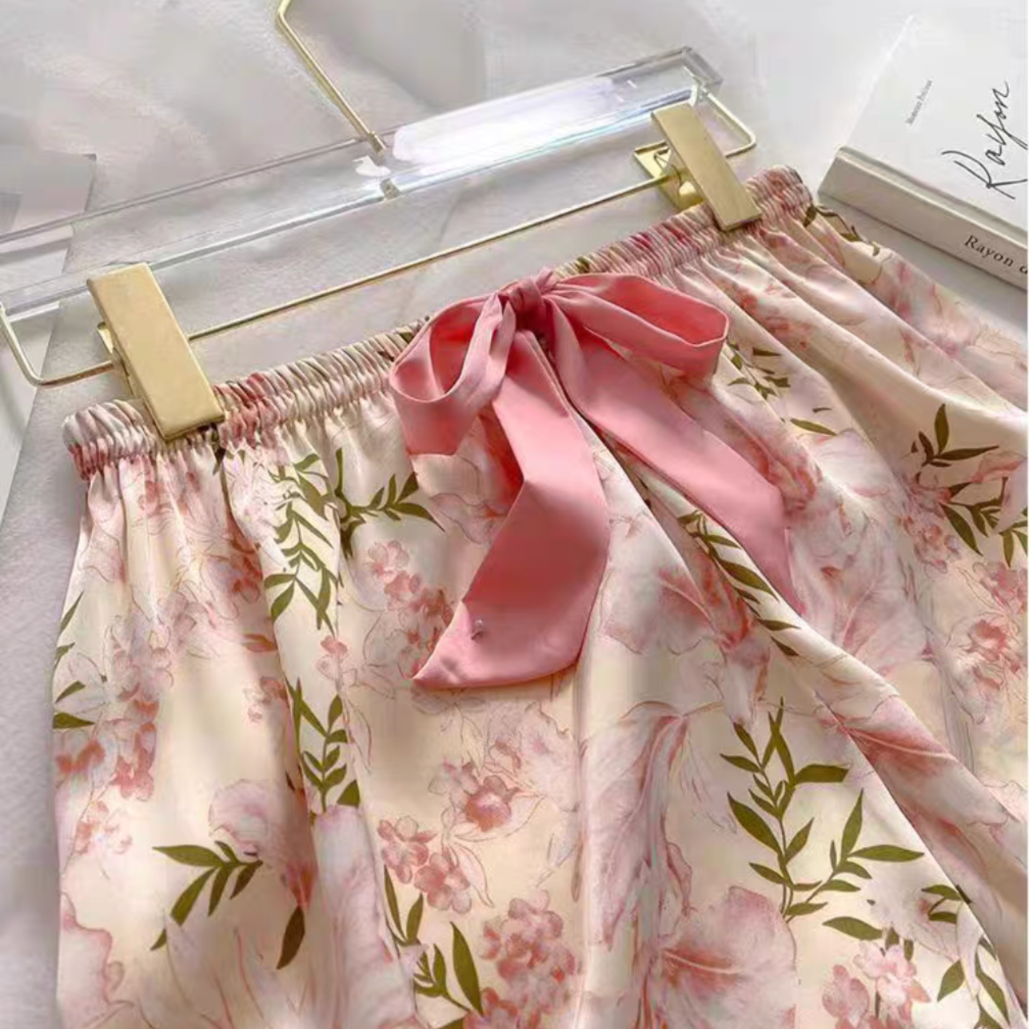 Floral Satin Pajama Set – Premium Ice Silk Feel with Pockets