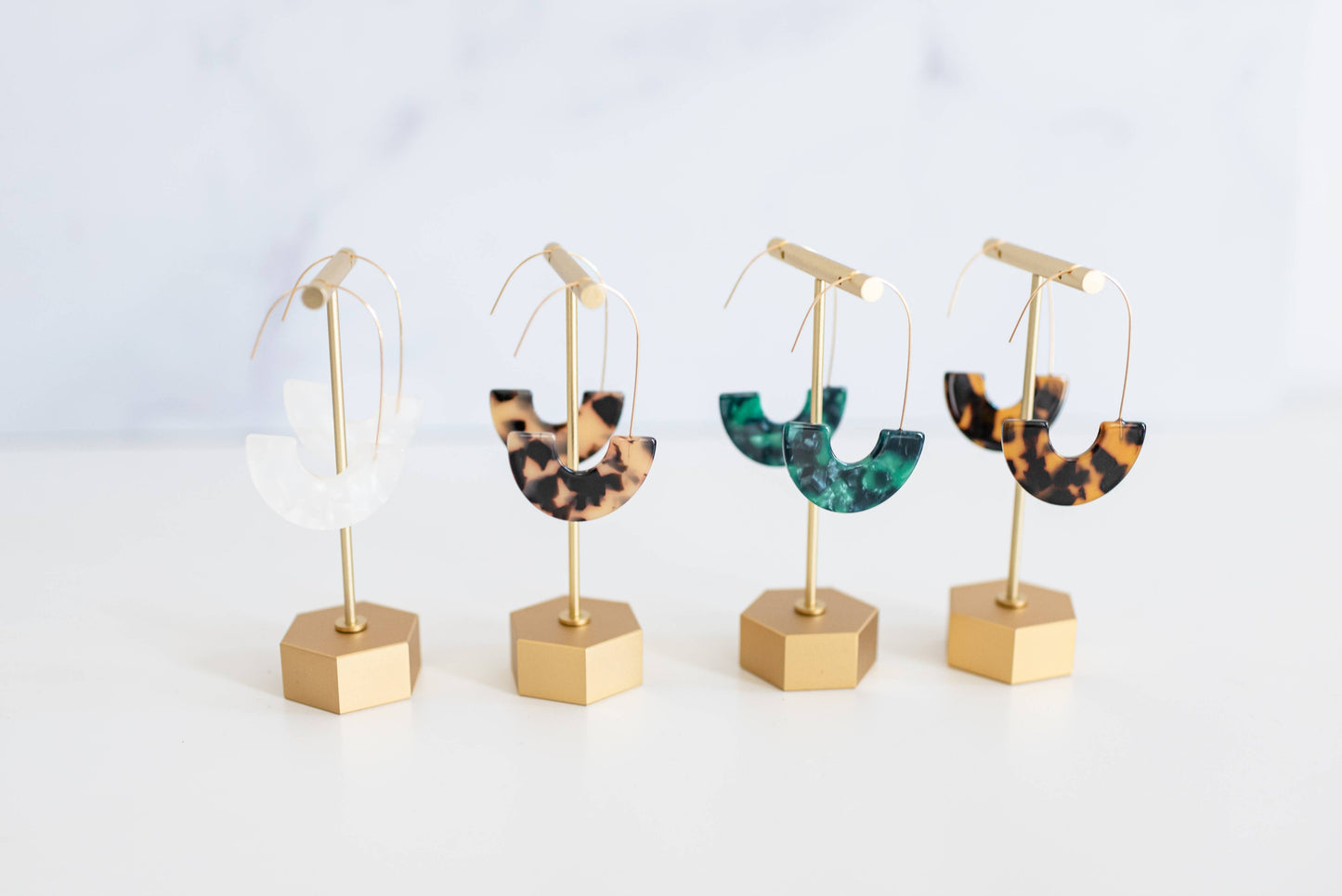 White Tortoise Statement Threader Earrings