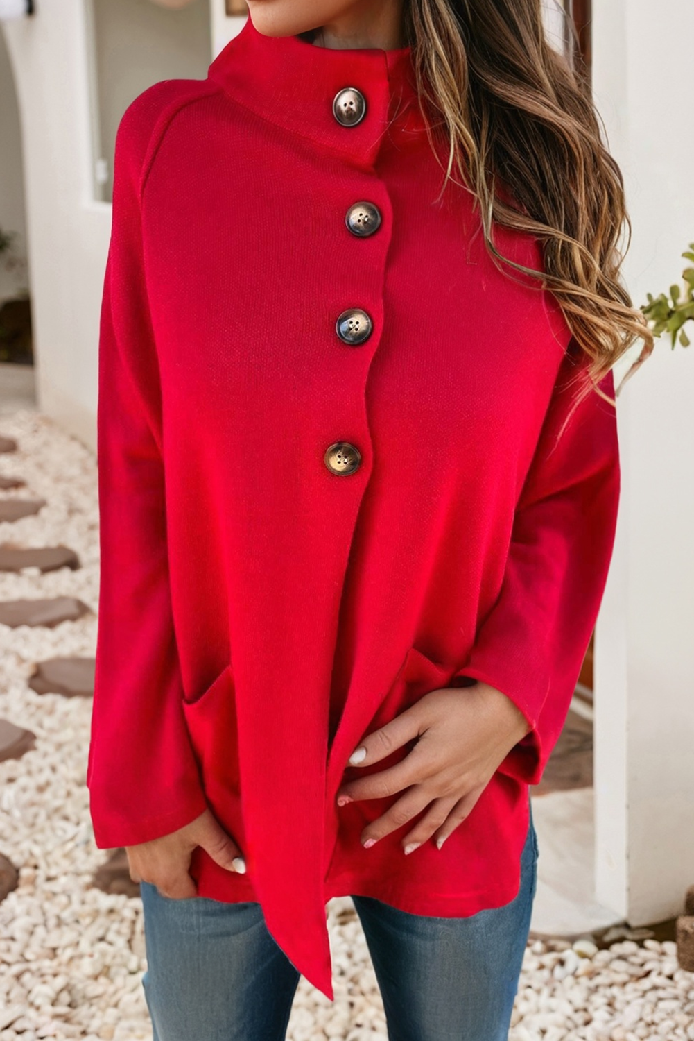 LDC Collar Long Sleeved Solid Color Knitted Jacket