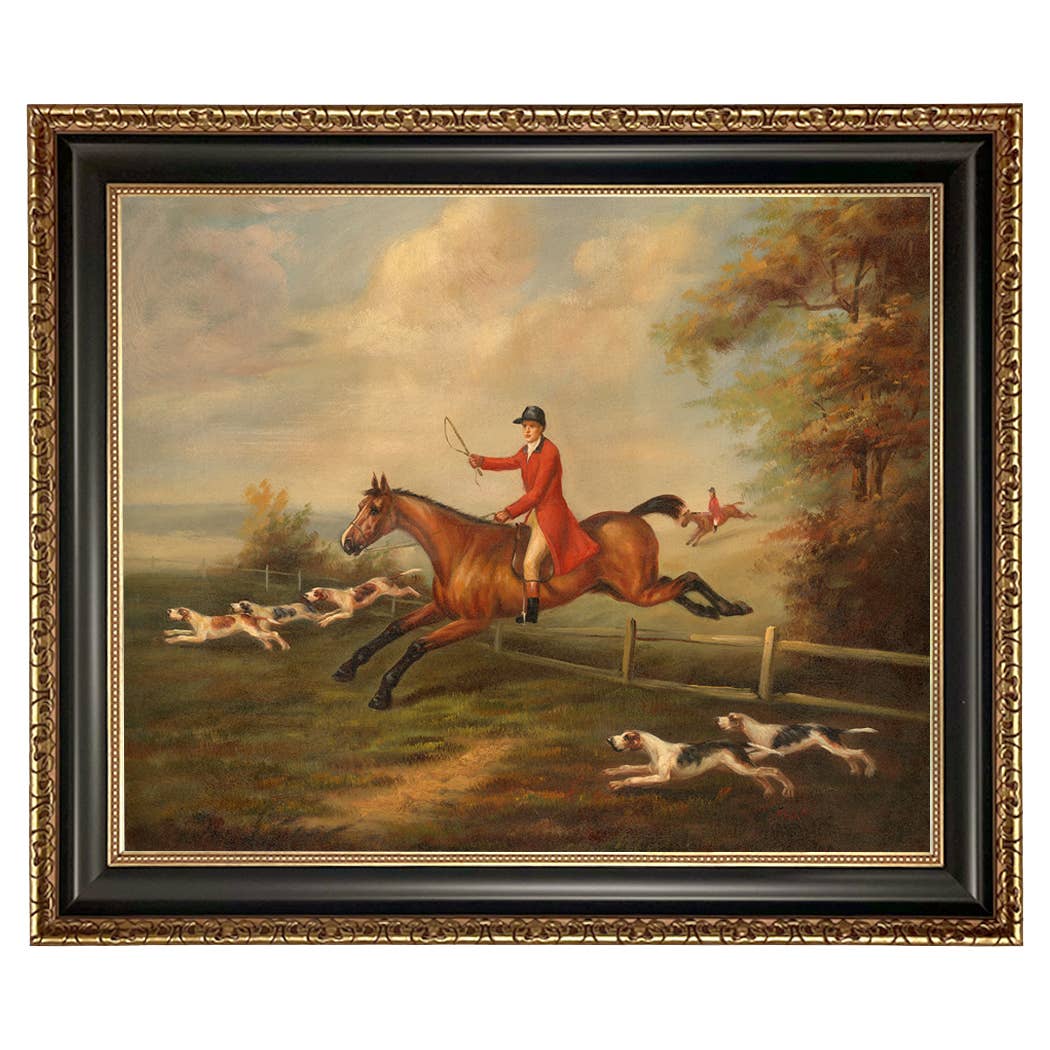 Fox Hunting Scene Vintage Painting Print on Canvas