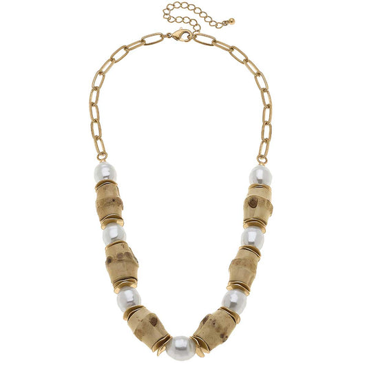 Sloan Bamboo & Pearl Beaded Necklace in Natural
