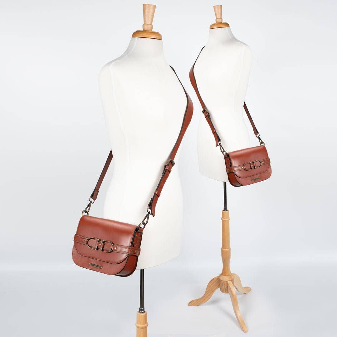 Delaney - Equestrian Stirrup Crossbody Luxury Leather Handbag in Cognac