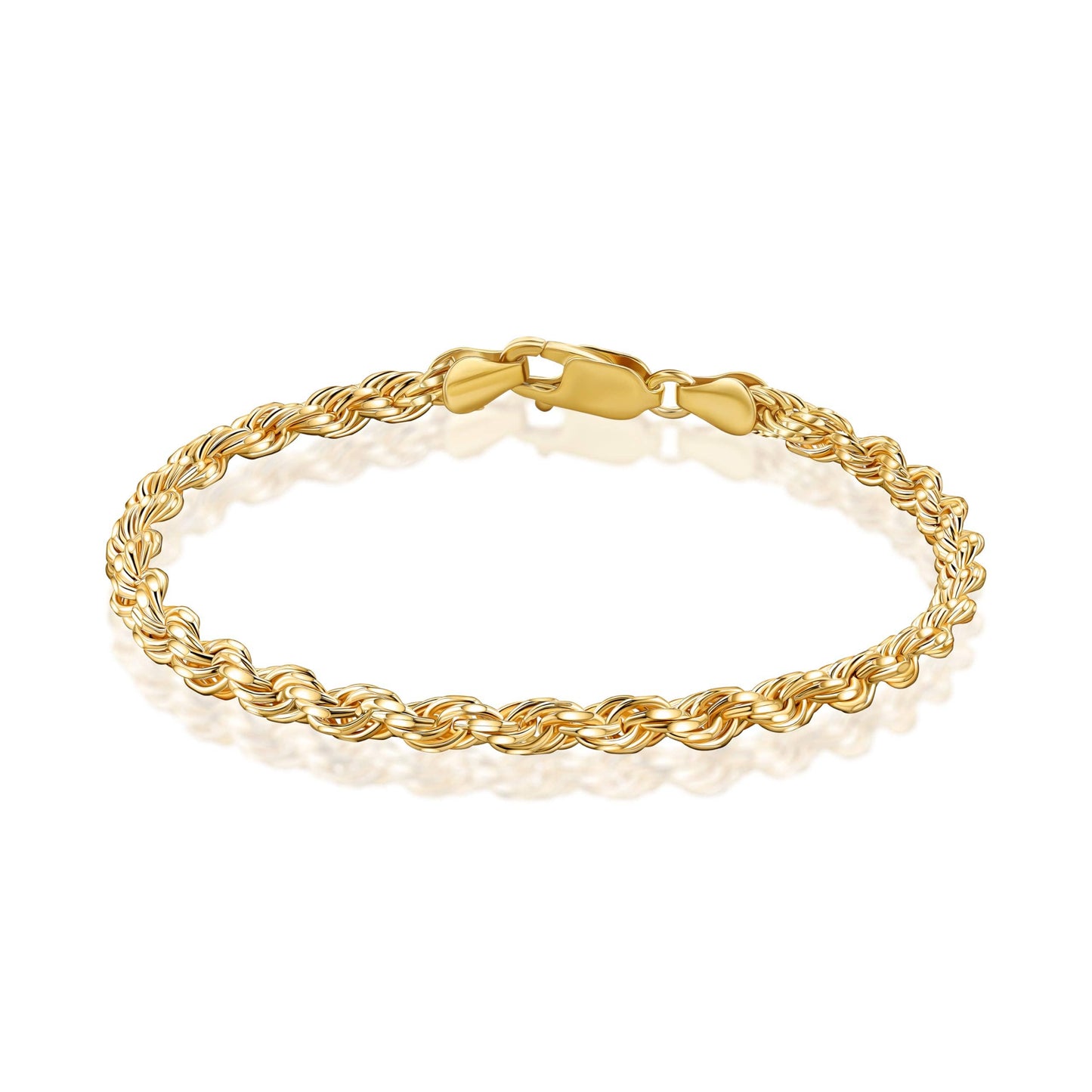 Sterling Silver 4mm Classic Rope Chain Link Bracelet