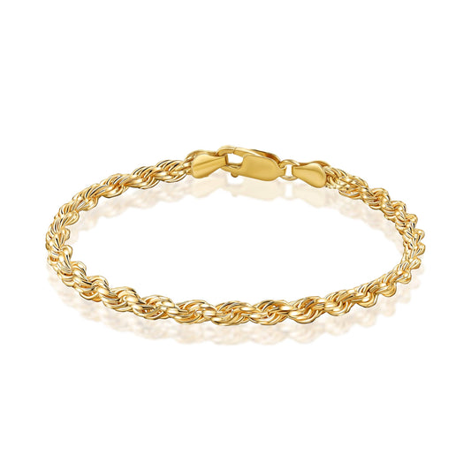 Sterling Silver 4mm Classic Rope Chain Link Bracelet