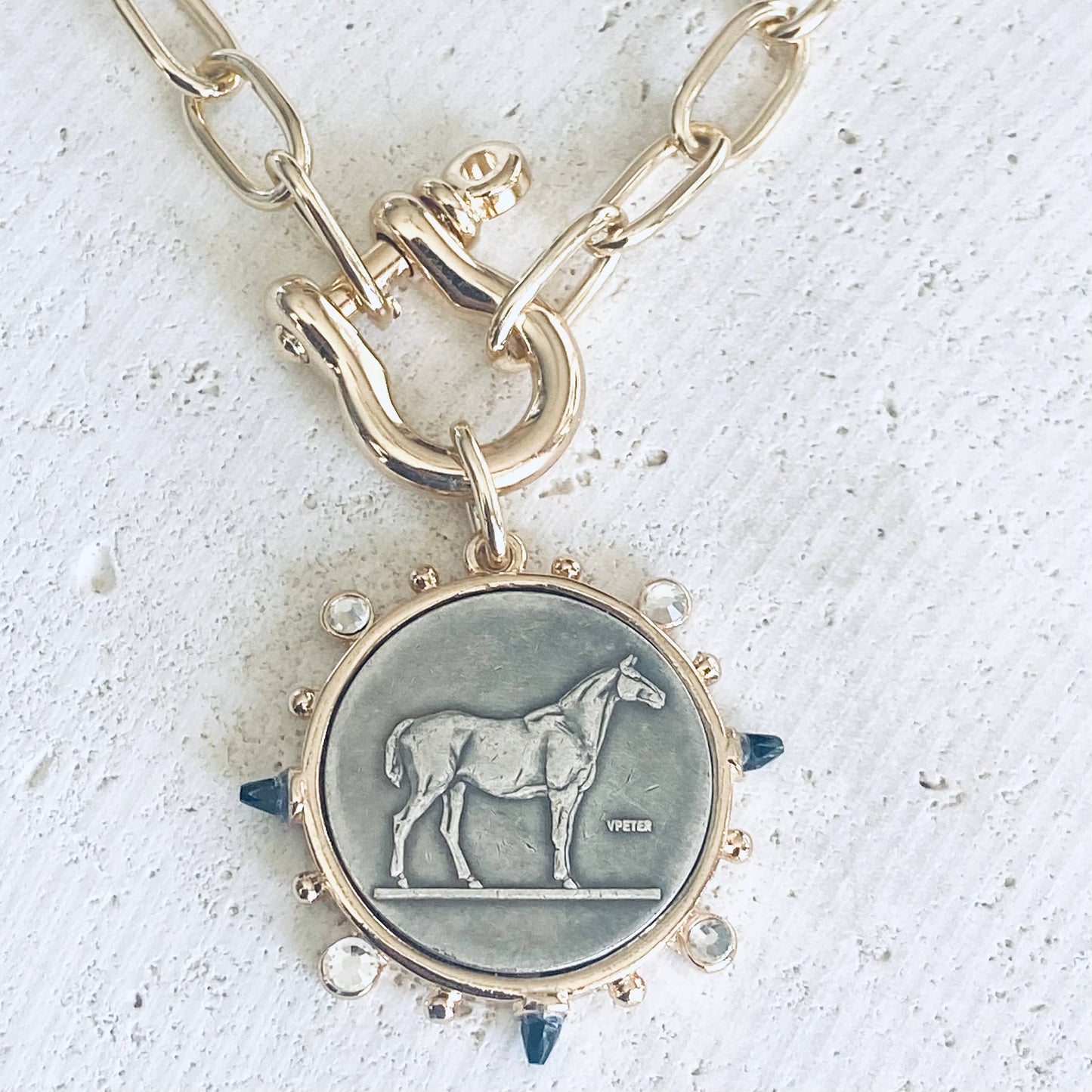 Horse coin shackle necklace  Equestrian derby  jewelry 