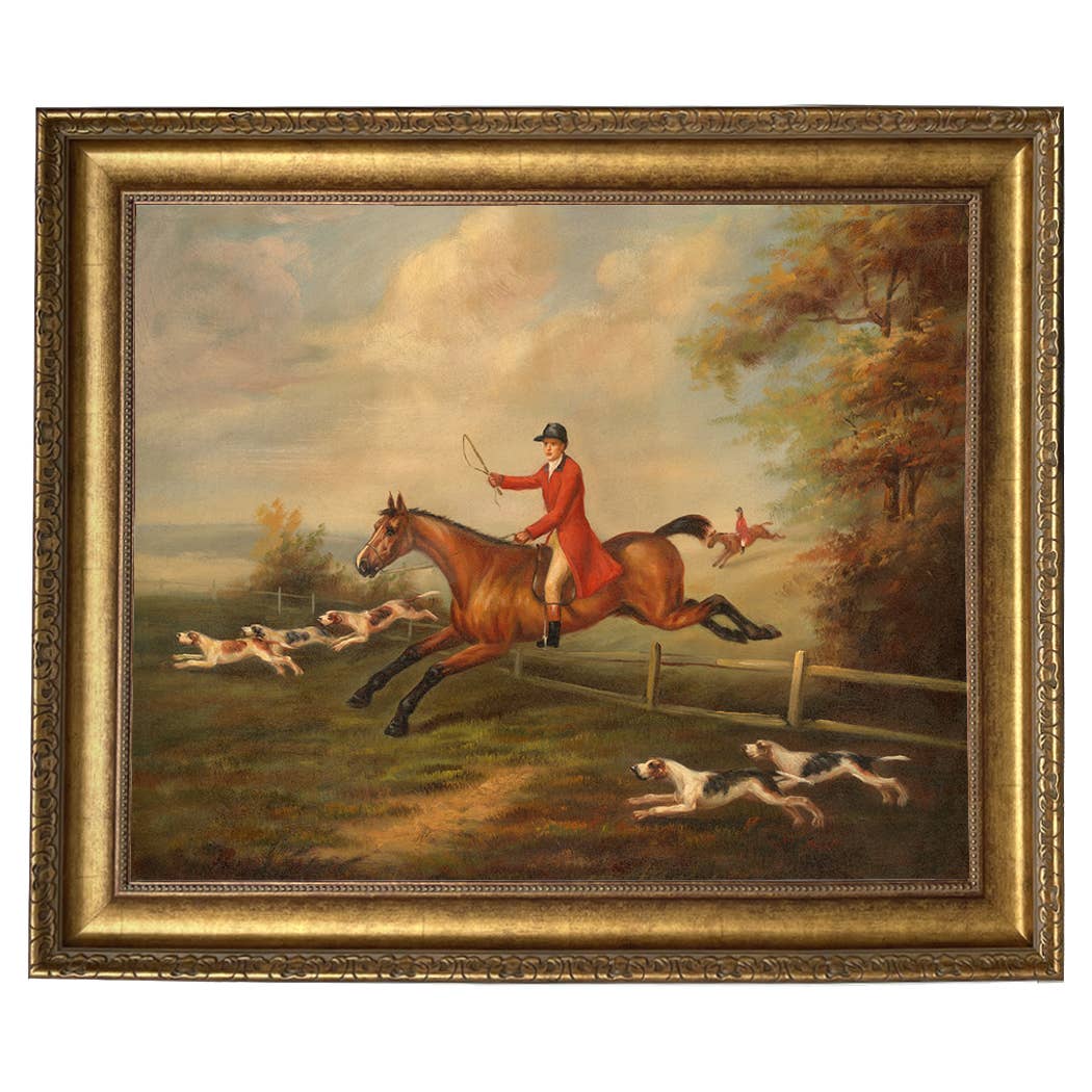 Fox Hunting Scene Vintage Painting Print on Canvas