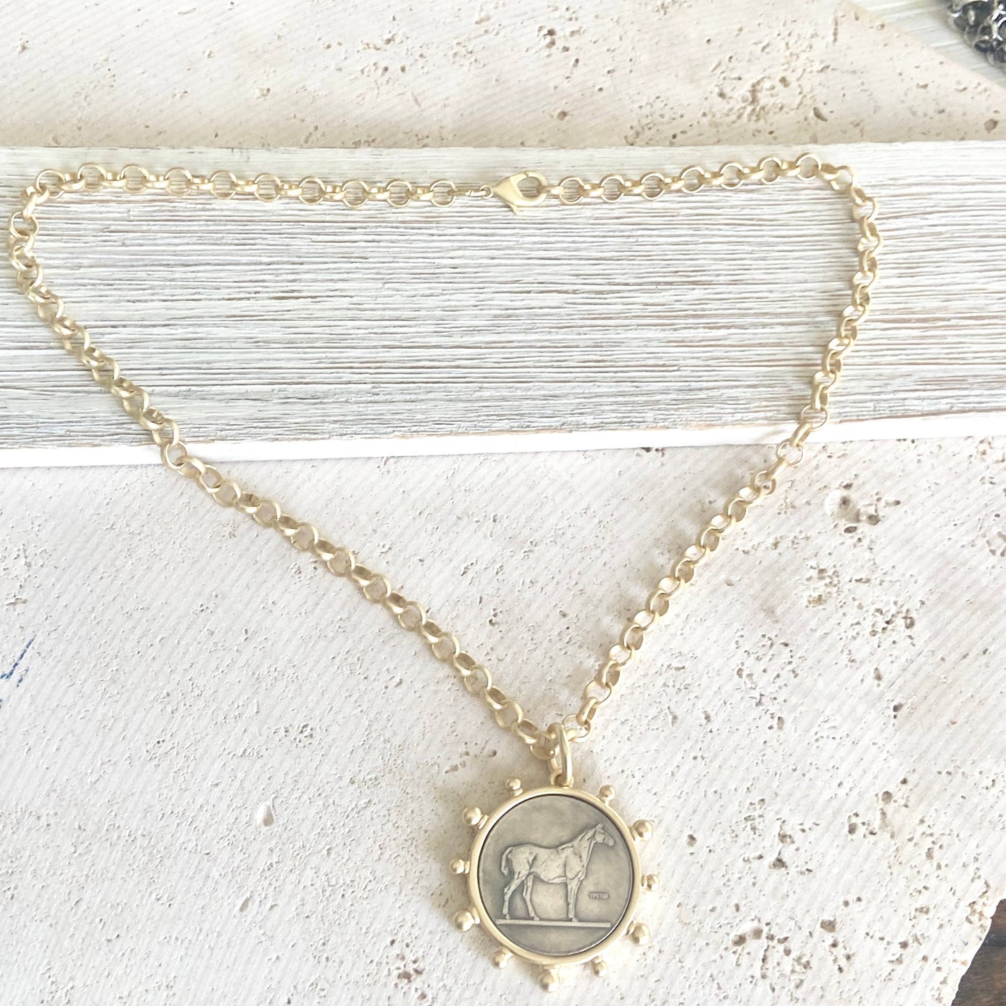 Matte gold horse coin jewelry 