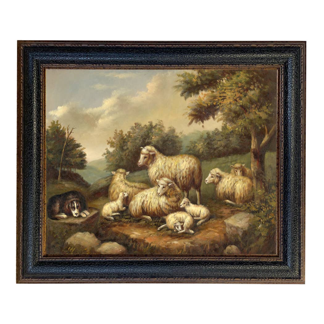 Sheep in Landscape Framed Painting Print on Canvas