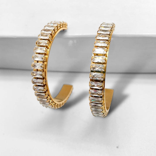 Statement Crystal CZ Hoop Earrings - water resistant
