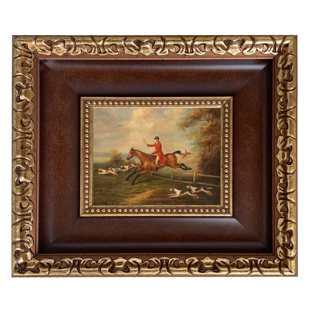 Fox Hunting Scene Vintage Painting Print on Canvas