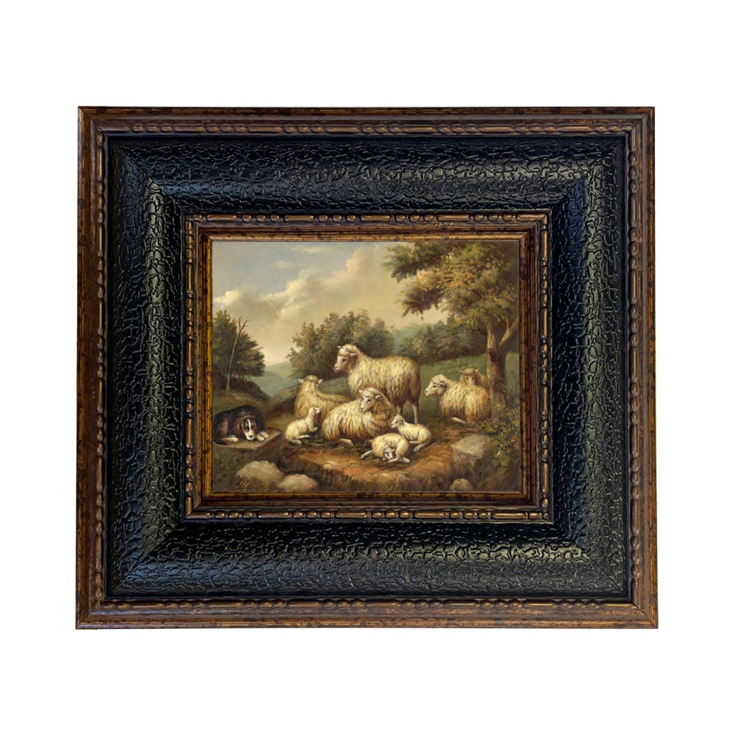 Sheep in Landscape Framed Painting Print on Canvas