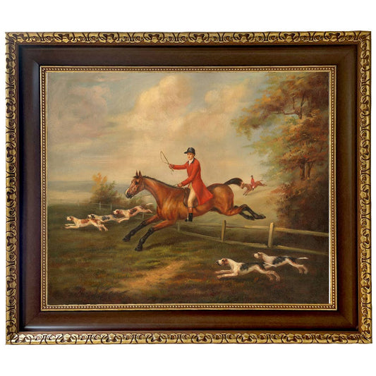 Fox Hunting Scene Vintage Painting Print on Canvas