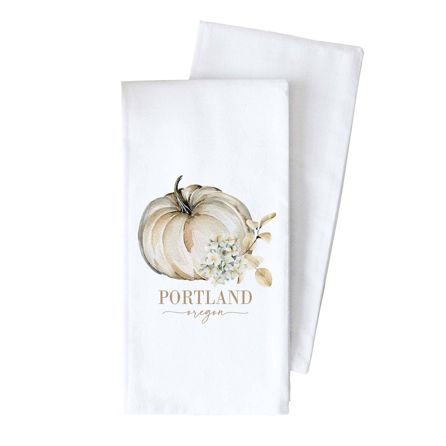 Custom Location Floral Pumpkin Tea Towel