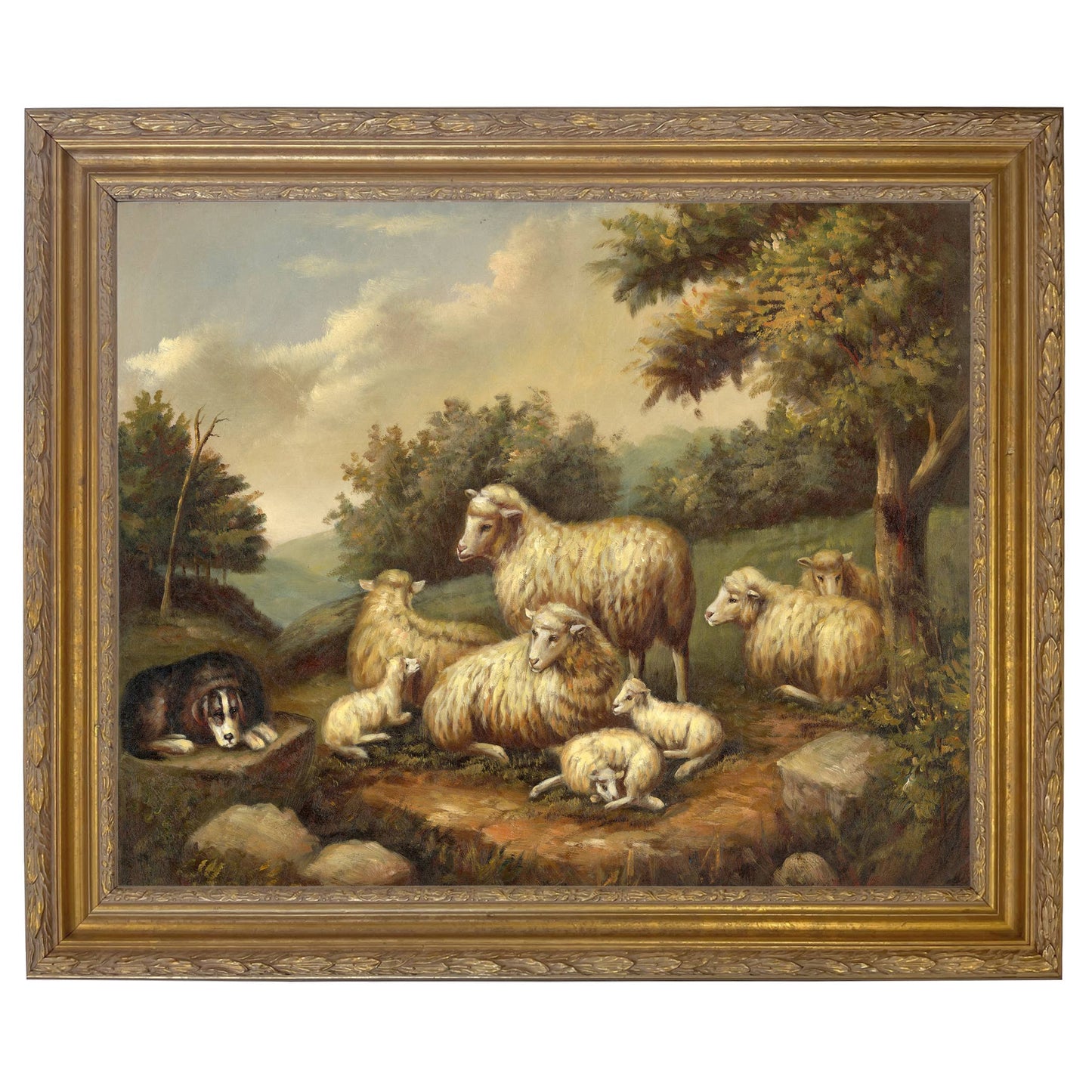 Sheep in Landscape Framed Painting Print on Canvas