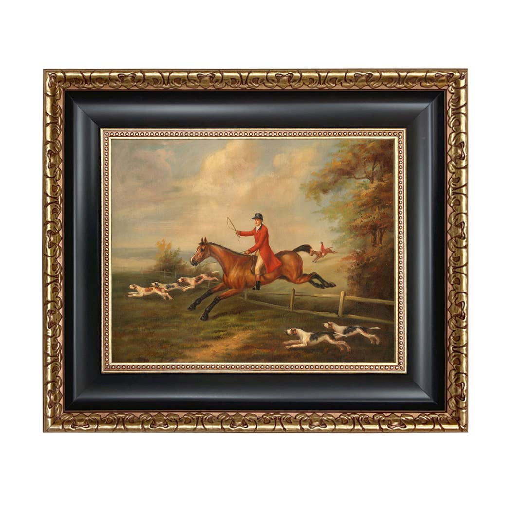 Fox Hunting Scene Vintage Painting Print on Canvas