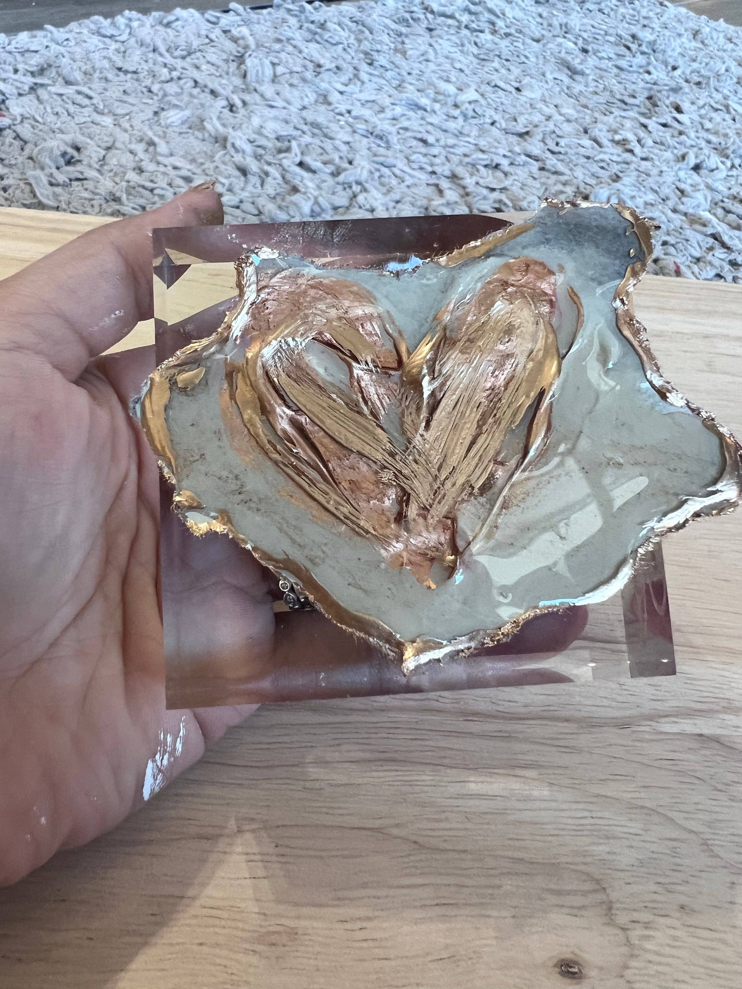 Gilded Heart Lucite Block