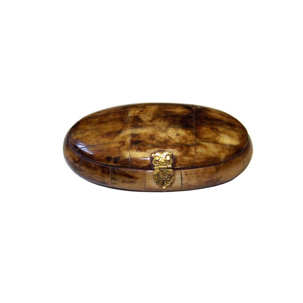 5-1/2" Antiqued Vintage Oval Bone Box