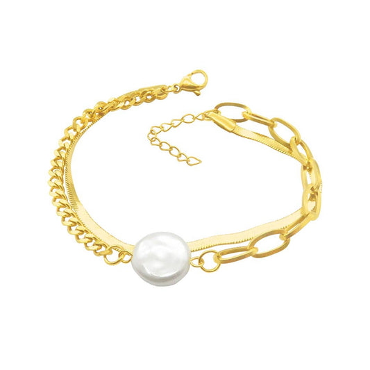 Mixed Chain Pearl Bracelet gold