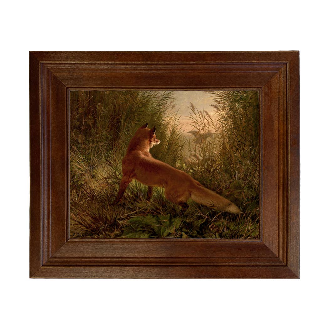 Fox Flushing Ducks Vintage Framed Painting Print on Canvas
