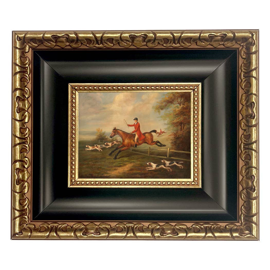 Fox Hunting Scene Vintage Painting Print on Canvas