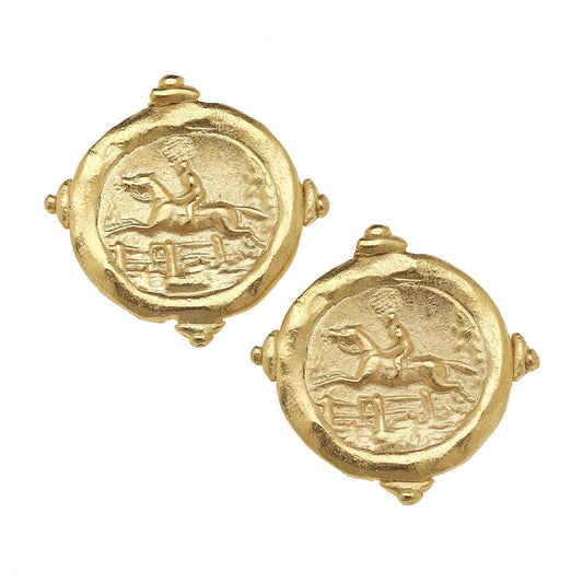 Gold Horse Intaglio Pierced Earrings