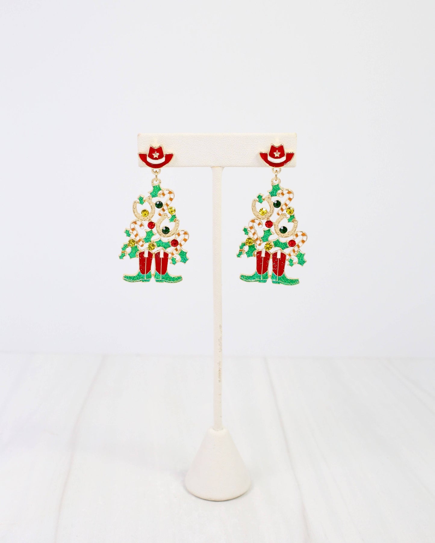 Cowboy Christmas Tree Earring Red