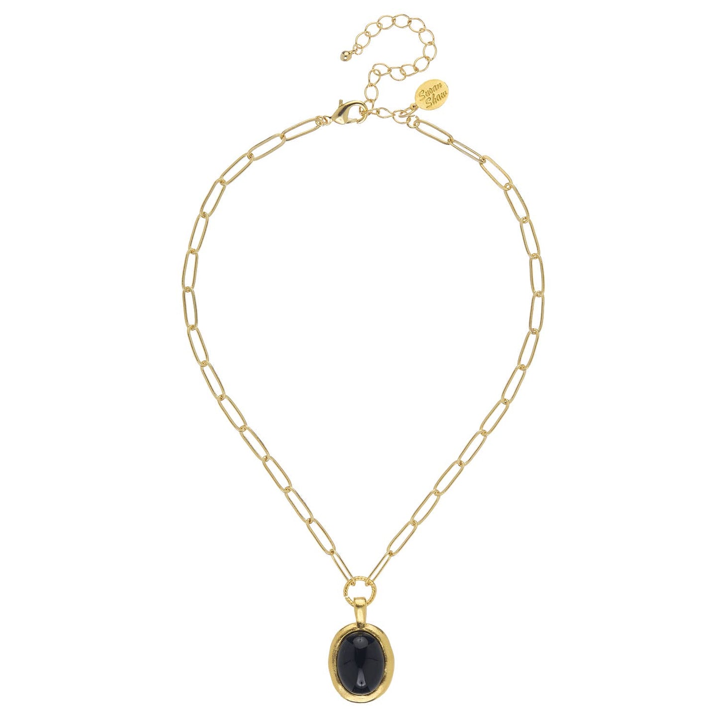 Black Onyx Cabochon Paperclip Necklace