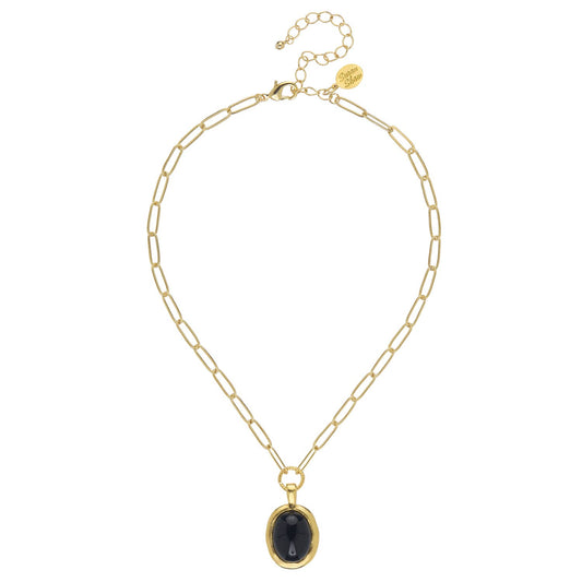 Black Onyx Cabochon Paperclip Necklace