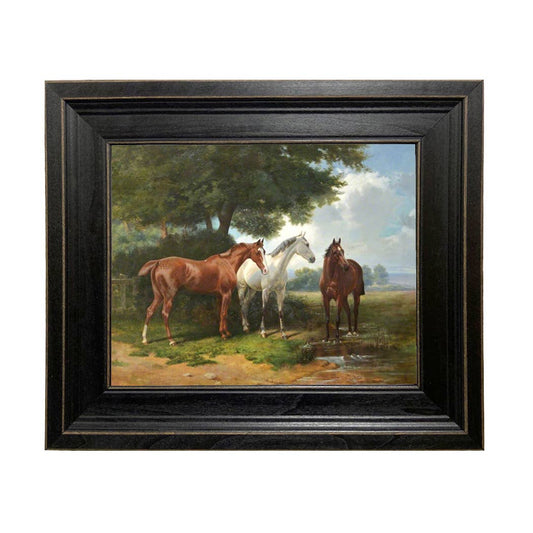 Three Horses Framed Oil Painting Print on Canvas
