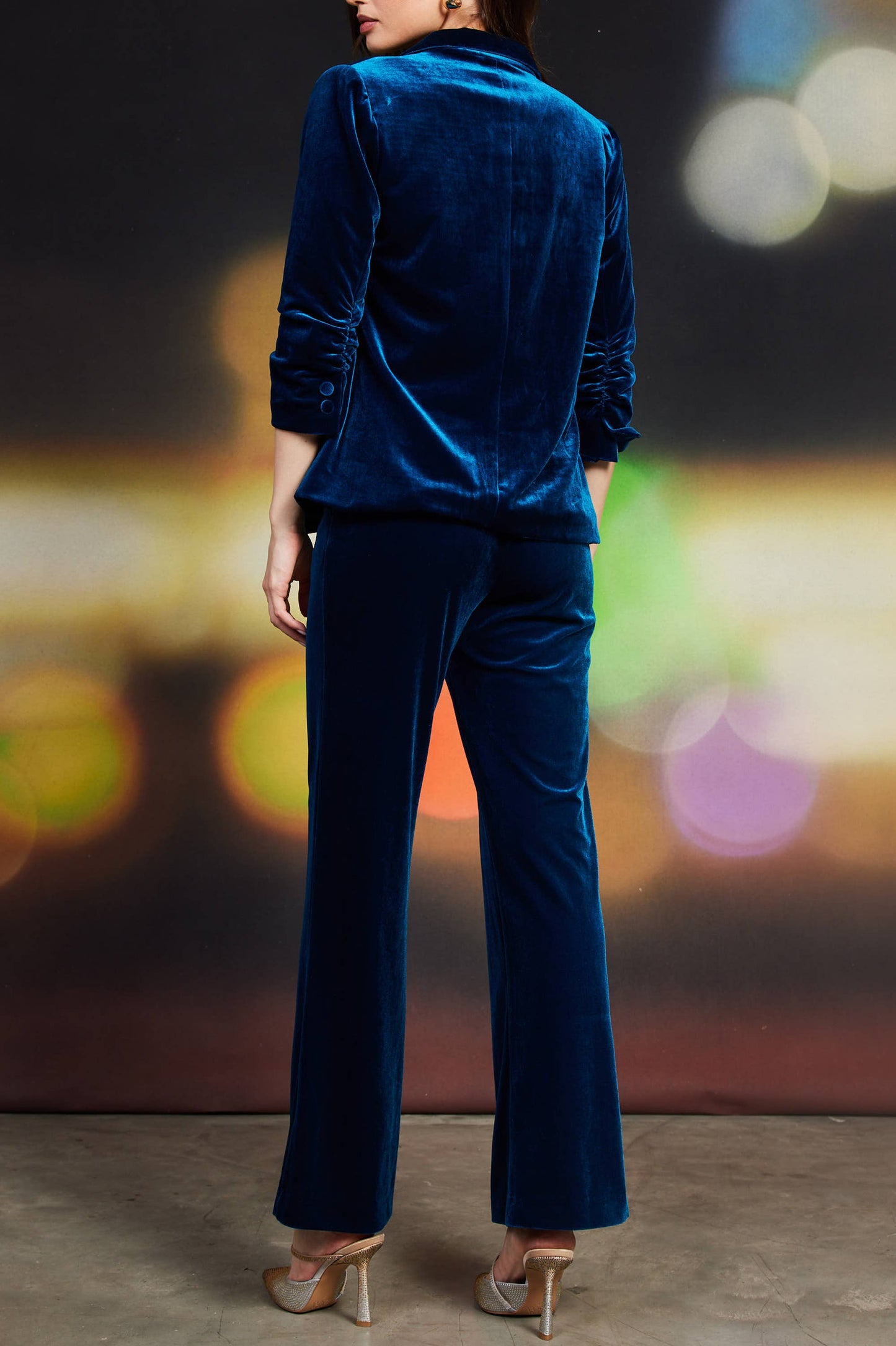 Velvet Blazer with Ruched Sleeves