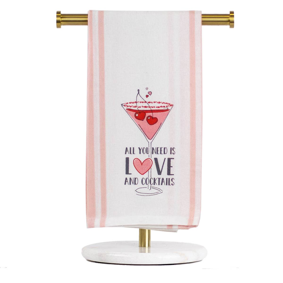All You Need Is Love & Cocktails Hand Towel   White/Pink/Black    20x28