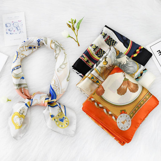 70cm Vintage Horse Print Satin Square Scarf_CWASC1151