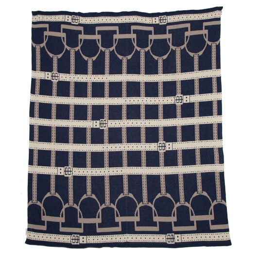 Equestrian Stirrup Throw Blanket: Navy Blue