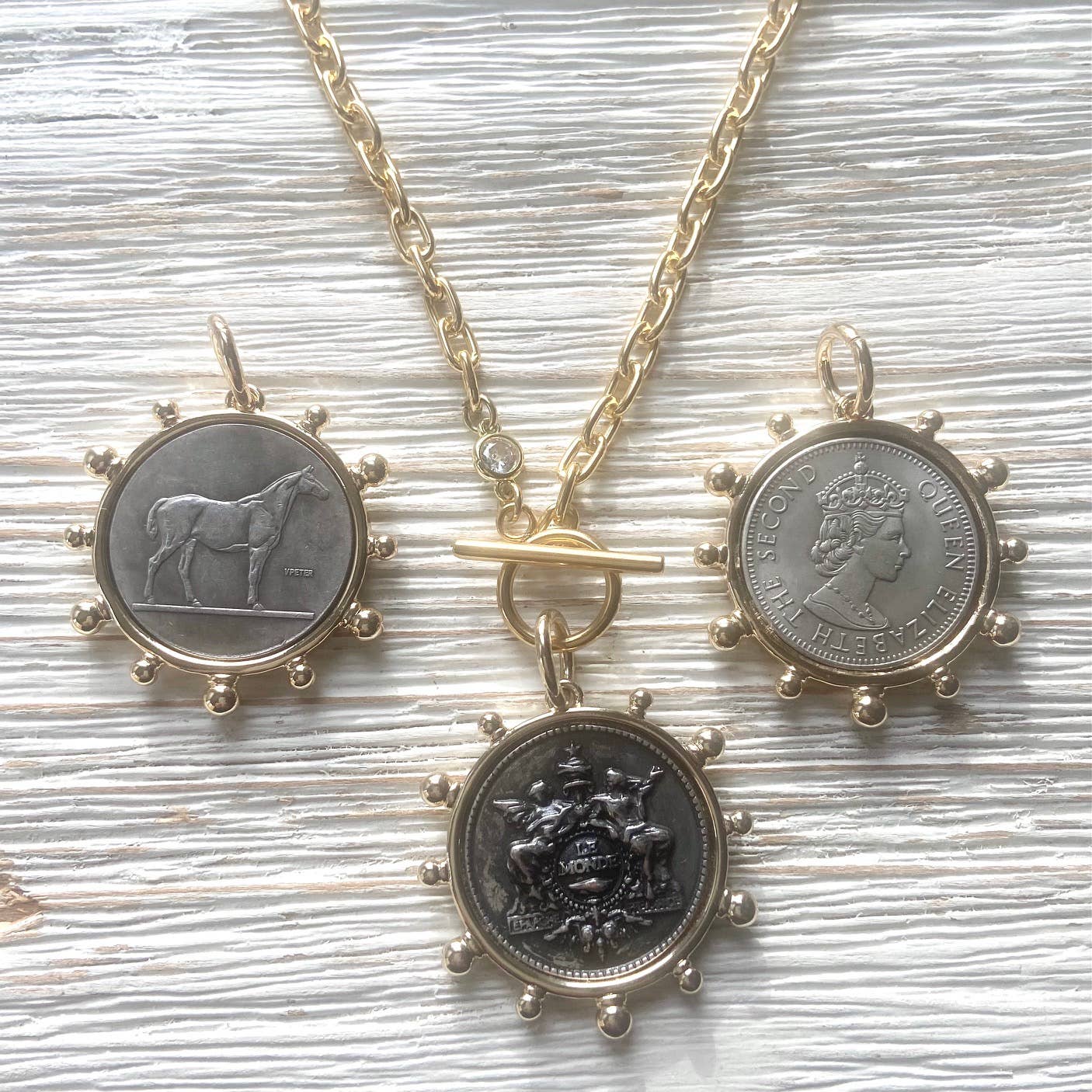Coin necklace french medallion jewelry  boutique salon