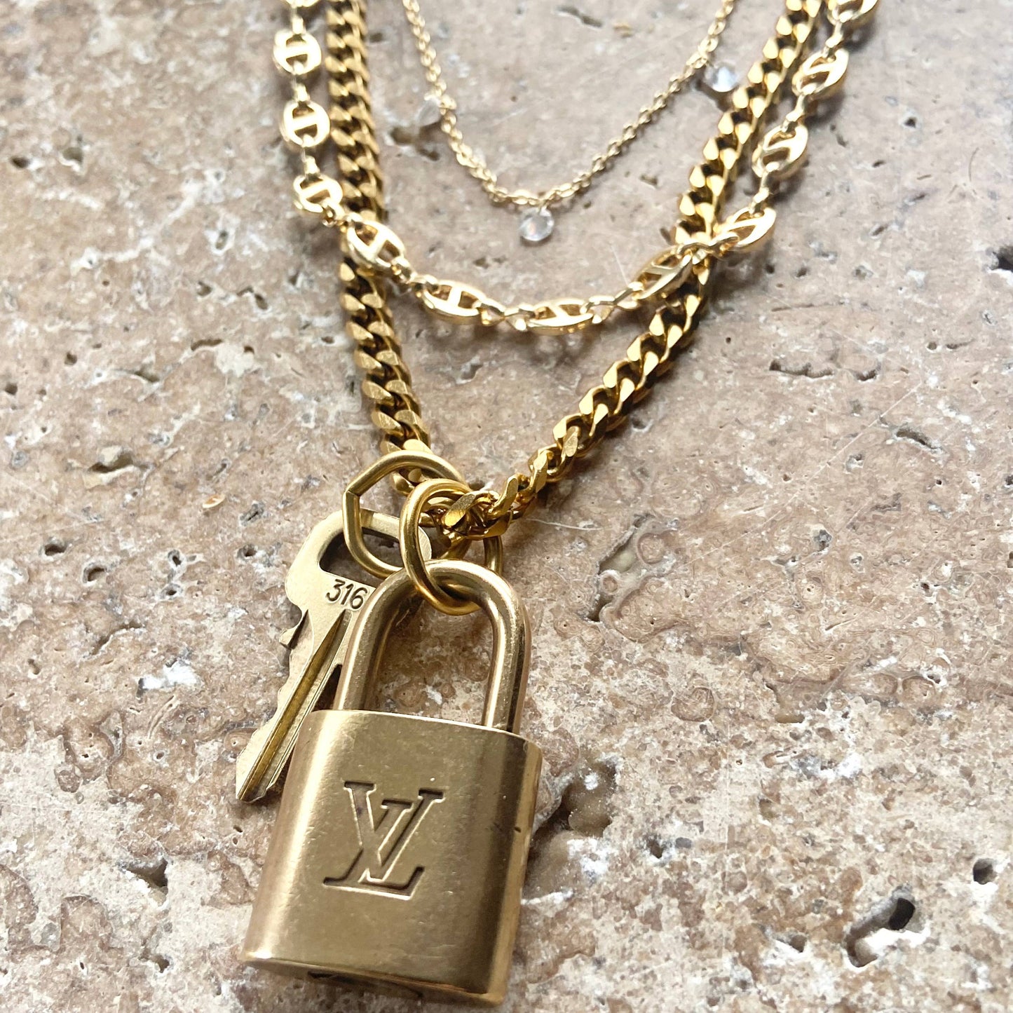 Louis Vuitton upcycled repurposed lock key necklace 