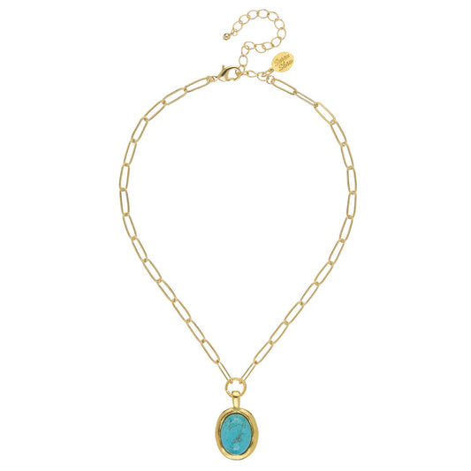 Turquoise Cabochon Paperclip Necklace