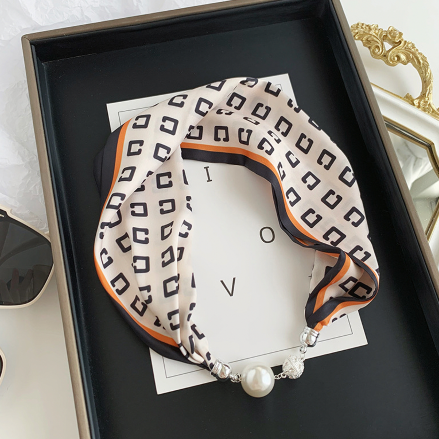 Pearl-Embellished Scarf Necklace – Fashion Accessory Women