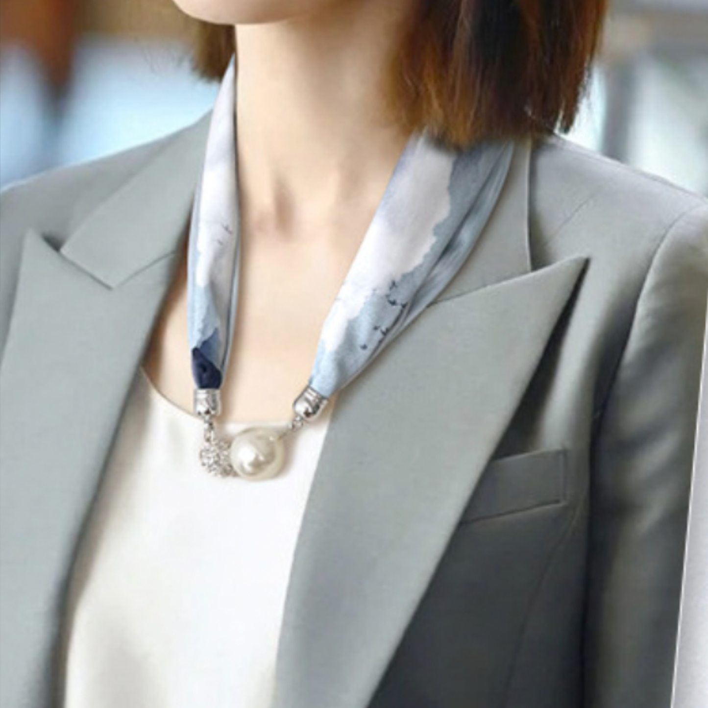 Pearl-Embellished Scarf Necklace – Fashion Accessory Women