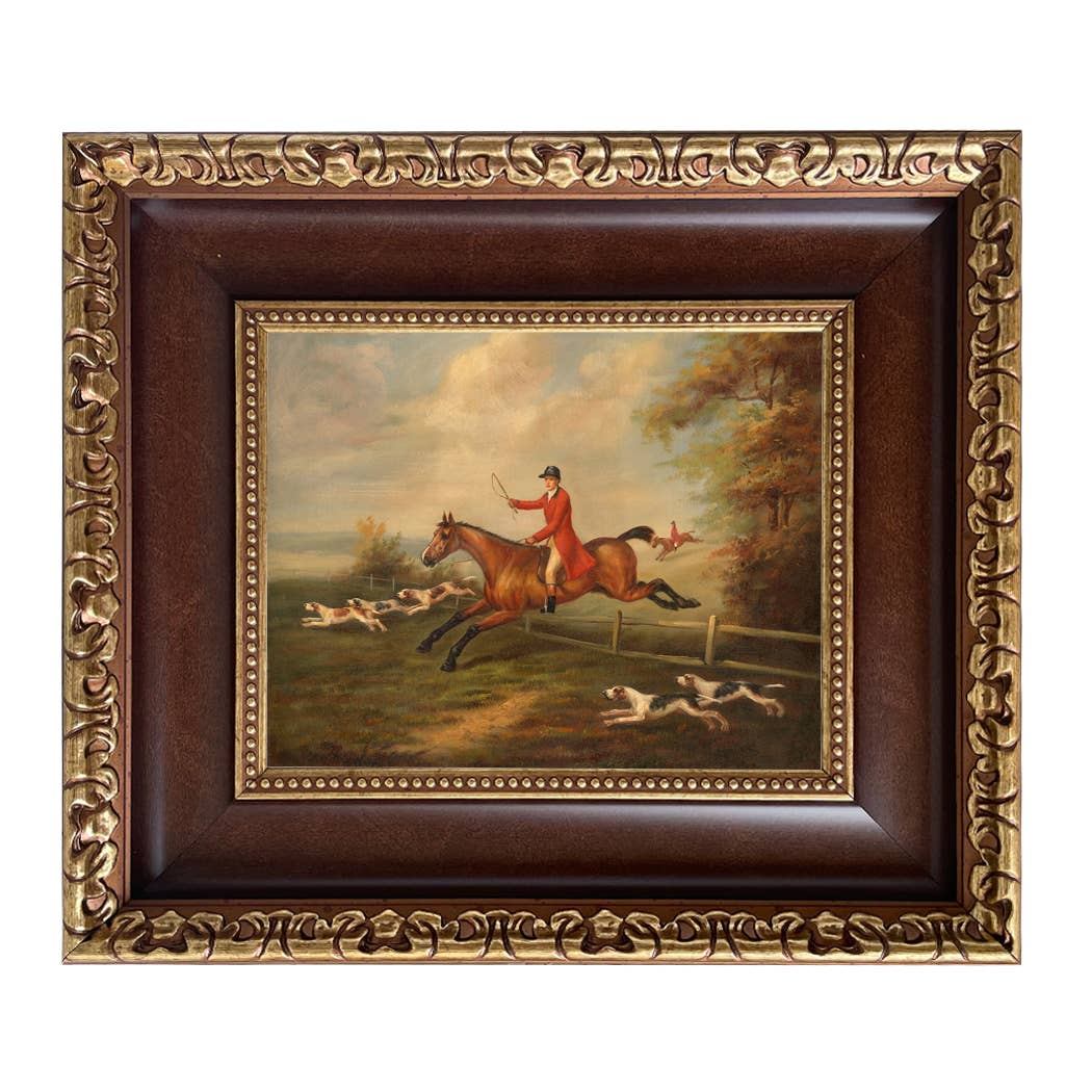 Fox Hunting Scene Vintage Painting Print on Canvas