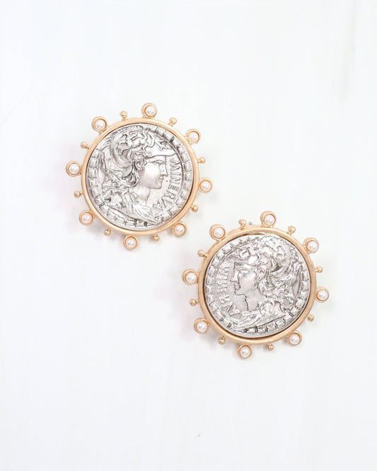 Anna Kate Coin Earring Worn Silver