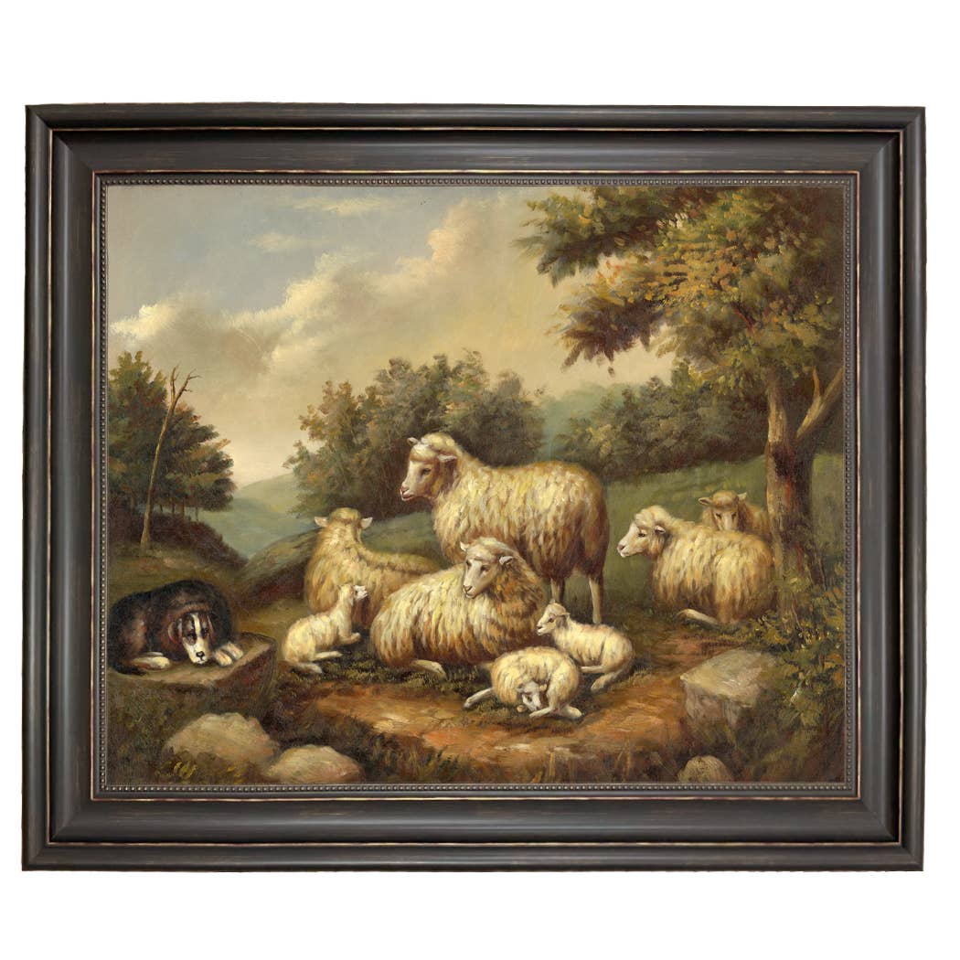 Sheep in Landscape Framed Painting Print on Canvas