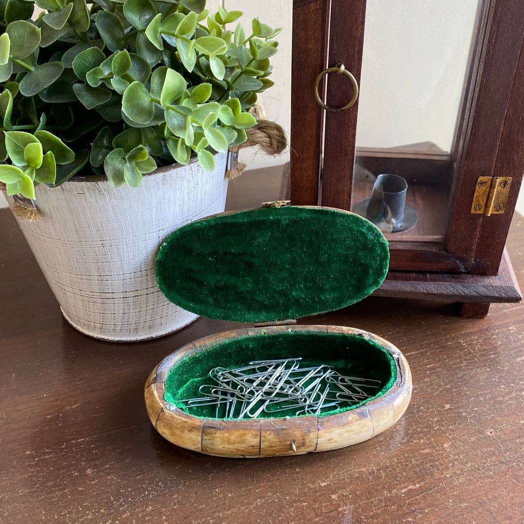 5-1/2" Antiqued Vintage Oval Bone Box